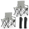 Oversized gray camping chair with side table, cup holder, and storage pockets, ideal for outdoor activities.