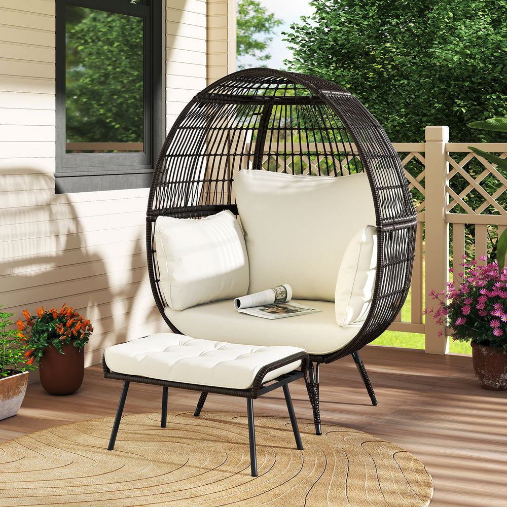 Oversized Egg Chair with Ottoman and Soft Cushions-White - Gallery View 1 of 9
