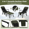 Oversized foldable fishing chair in green with adjustable backrest, detachable footrest, and side storage pocket for.