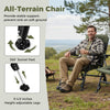Oversized foldable fishing chair in green with height-adjustable legs and 360° swivel feet for outdoor stability.