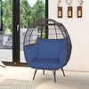Oversized Patio Rattan Egg Lounge Chair with 4 Cushions-Navy - Gallery View 1 of 9
