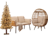 Oversized Rattan Egg Lounge Chair & 2-Seat Rattan Sofa with Cushions