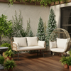 Oversized rattan egg lounge chair and 2-seat rattan sofa with cushions, perfect for outdoor relaxation.
