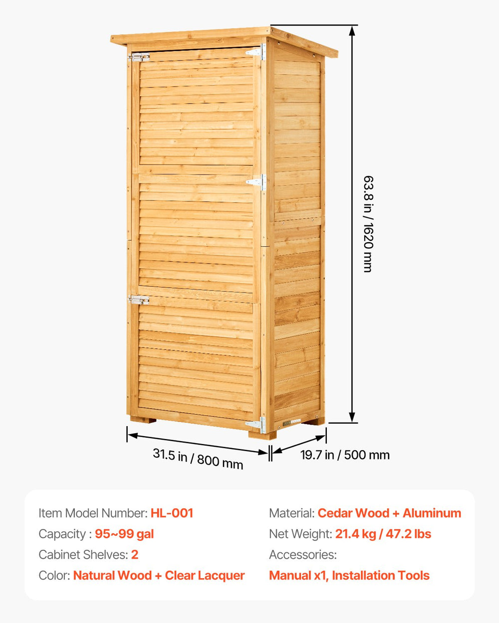 Vevor Outdoor Wooden Storage Shed 31.5" x 63.8" Waterproof with Sloping Roof New