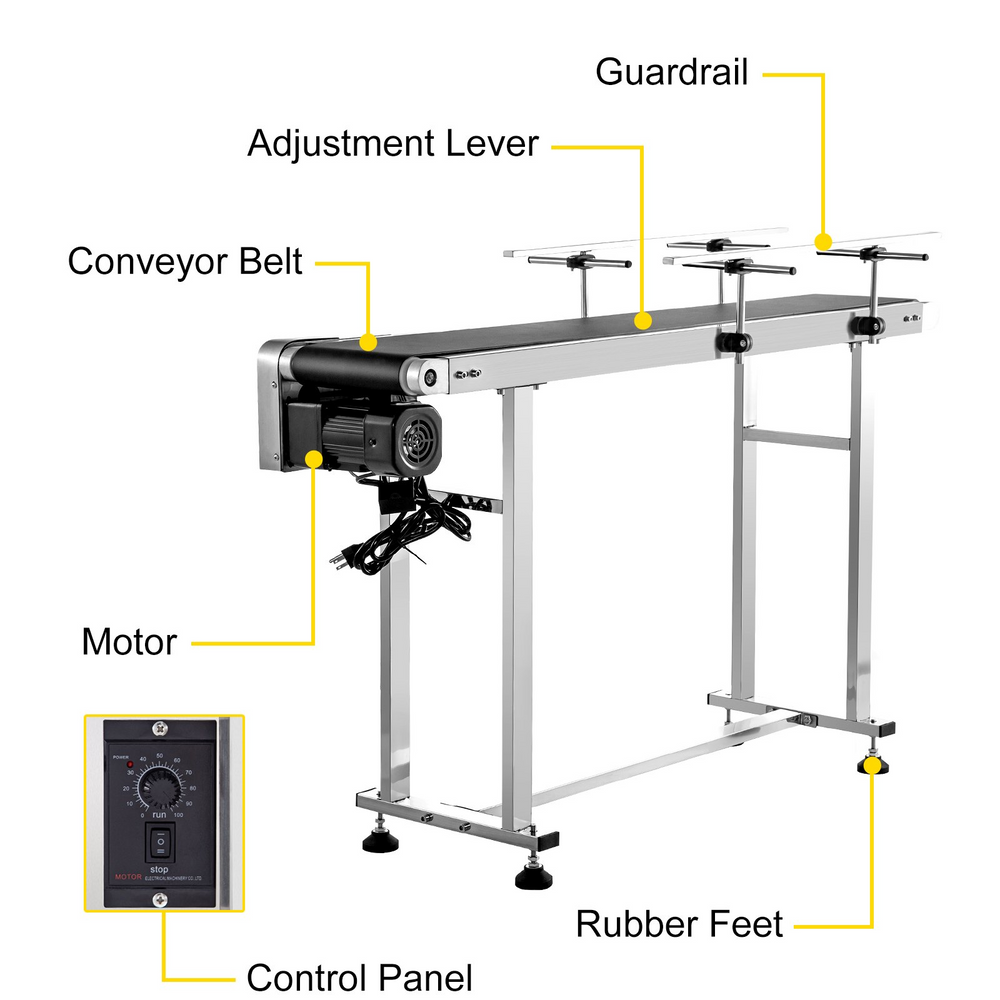 Vevor Motorized Conveyor With PVC Belt 47" x 7.8" Anti-Static With Adjustable Double Guardrails Stainless Steel New