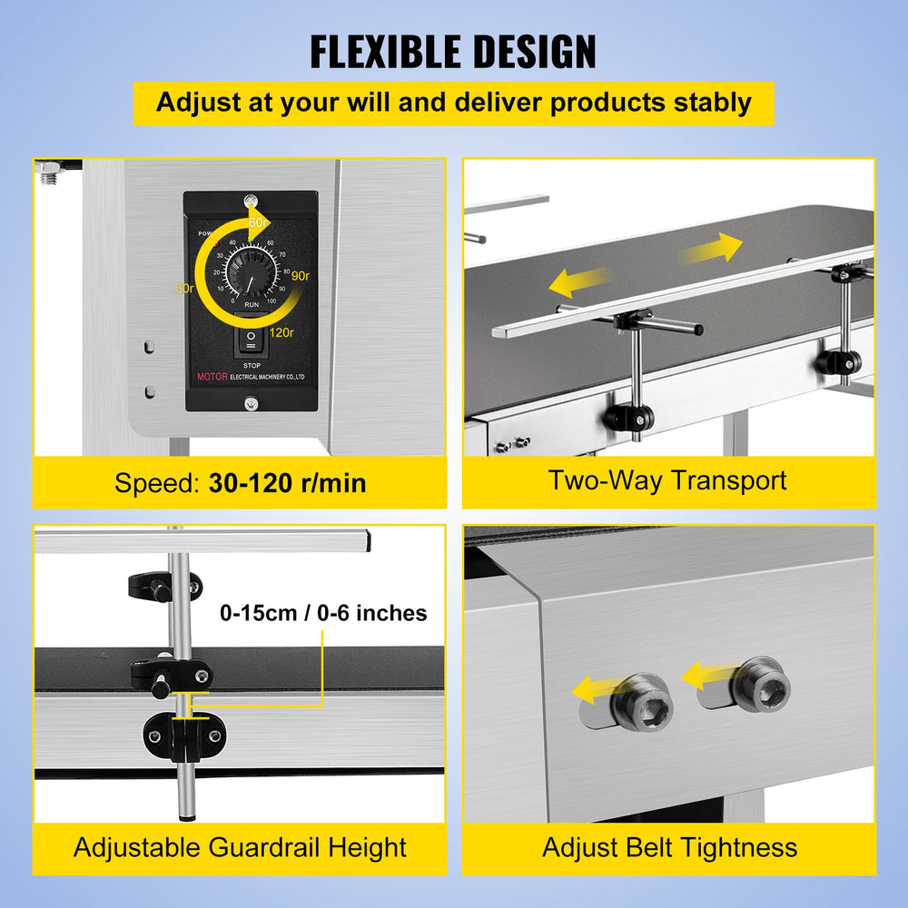 Vevor Motorized Conveyor With PVC Belt 59" x 19.7" Anti-Static With Adjustable Double Guardrails Stainless Steel New