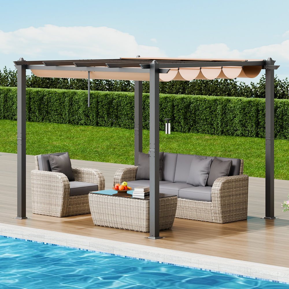 Vevor Outdoor Retractable Pergola 10' x 10' with Adjustable Sun Shade Canopy New