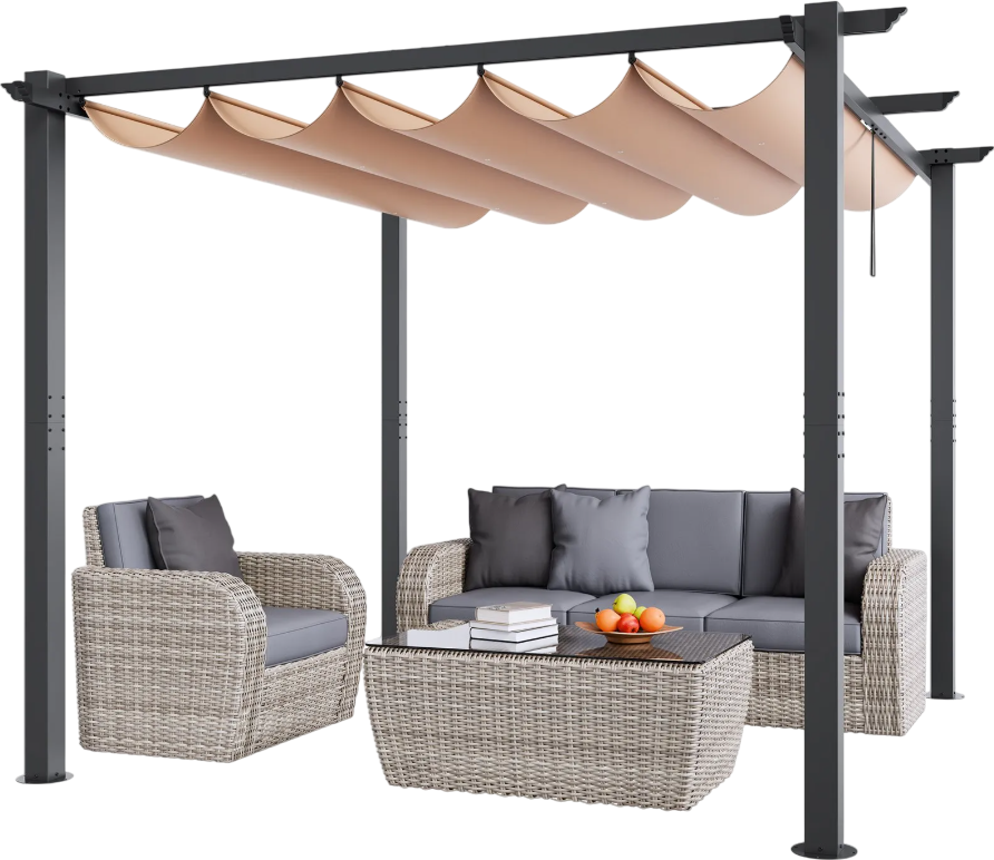 Vevor Retractable Pergola 10' x 10' with Adjustable Sun Shade Canopy Aluminum Frame New