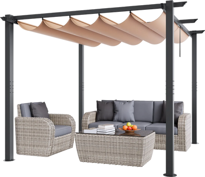 Vevor Retractable Pergola 10' x 10' with Adjustable Sun Shade Canopy Aluminum Frame New