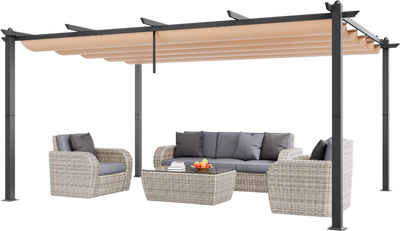 Vevor Retractable Pergola 12'x16' with Adjustable Sun Shade Canopy Aluminum Frame New