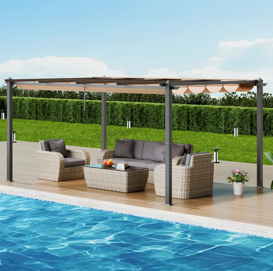 Vevor Retractable Pergola 12'x16' with Adjustable Sun Shade Canopy Aluminum Frame New