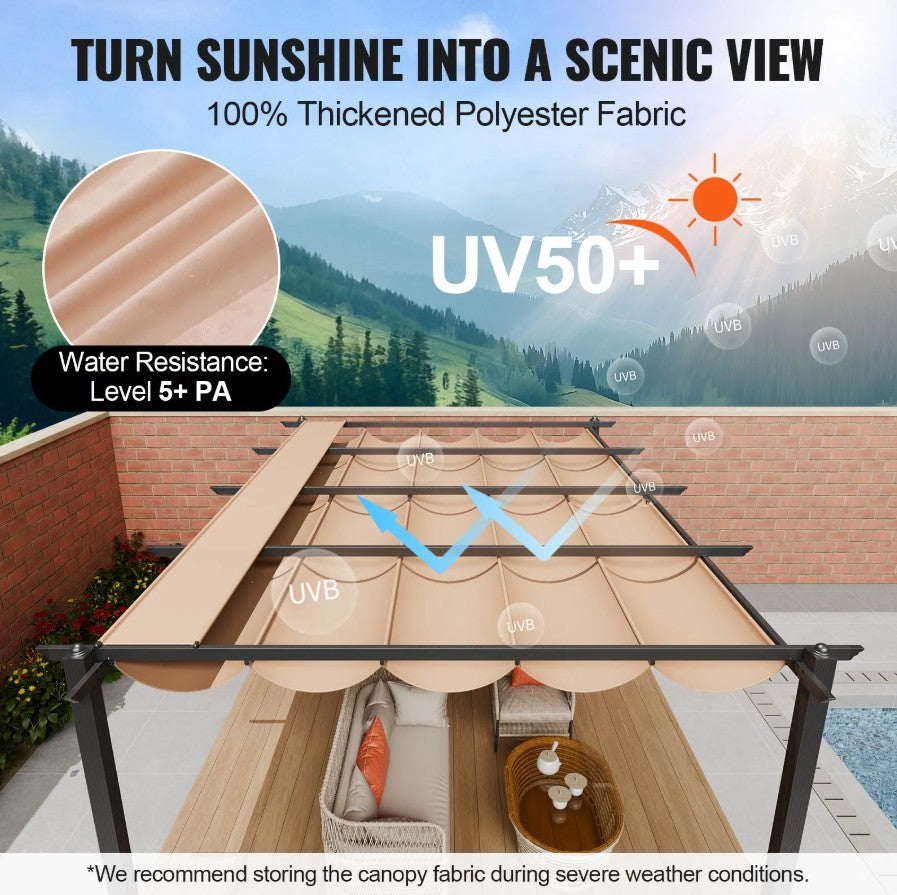 Vevor Retractable Pergola 12'x16' with Adjustable Sun Shade Canopy Aluminum Frame New