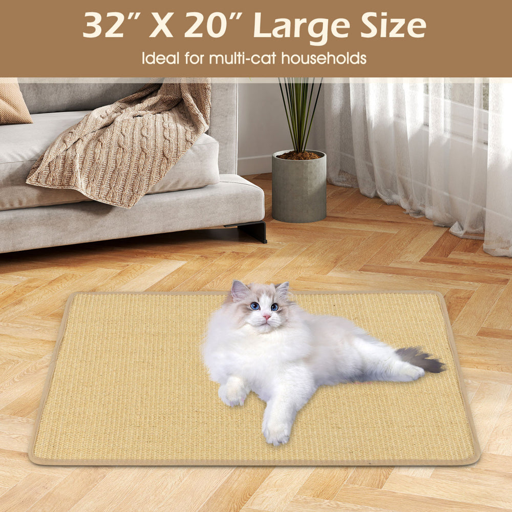 Large 32" x 20" natural sisal cat scratcher mat set, ideal for multi-cat households, providing ample scratching space.