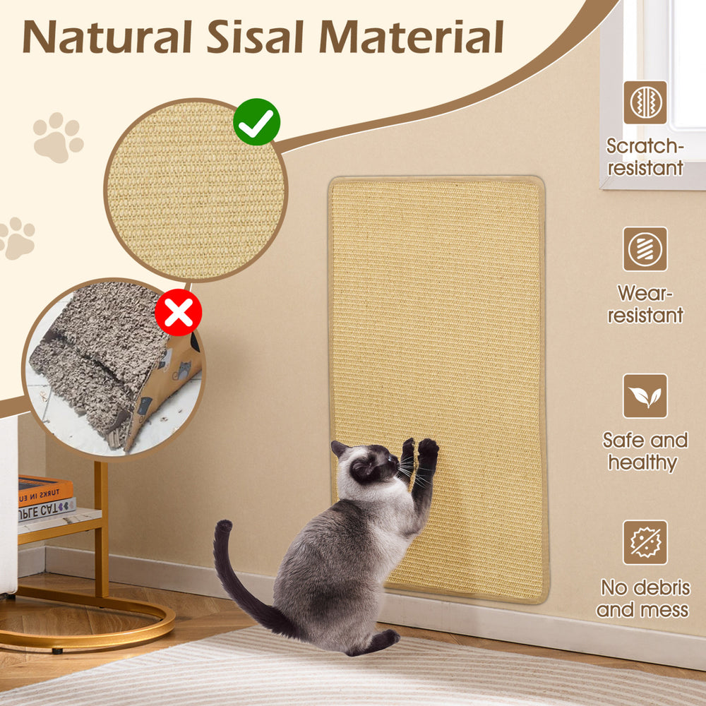 Natural sisal cat scratcher mat set, 32"x20", durable, scratch-resistant, ideal for protecting furniture and satisfying.
