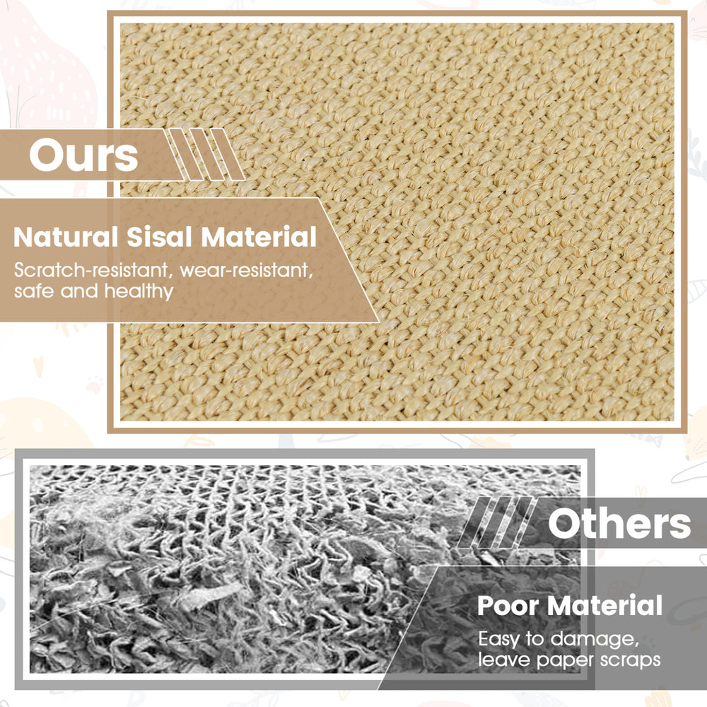 Natural sisal texture of a cat scratcher mat, 24 x 16 inches, durable and scratch-resistant for furniture protection.