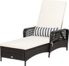 PE rattan chaise lounge chair featuring an adjustable backrest and a striped lumbar pillow, ideal for relaxing on the.