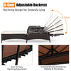 Adjustable PE rattan chaise lounge chair with 6-gear backrest, thick cushion, and lumbar pillow for outdoor relaxation.
