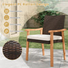PE rattan outdoor dining chair with acacia wood armrests and removable cushion, ideal for patio relaxation.