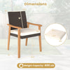 Dimensions of the PE rattan outdoor patio dining chair with acacia wood armrests, featuring a 400 lbs weight capacity.