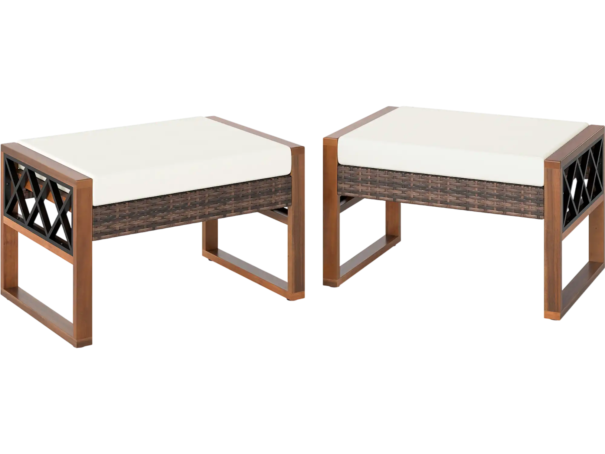 Costway PE Rattan Wicker Ottomans Set of 2 Removable Cushions 50828600 New