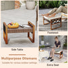 Multipurpose ottoman set of 2 in beige, featuring PE rattan and removable cushions, ideal for outdoor seating or side.