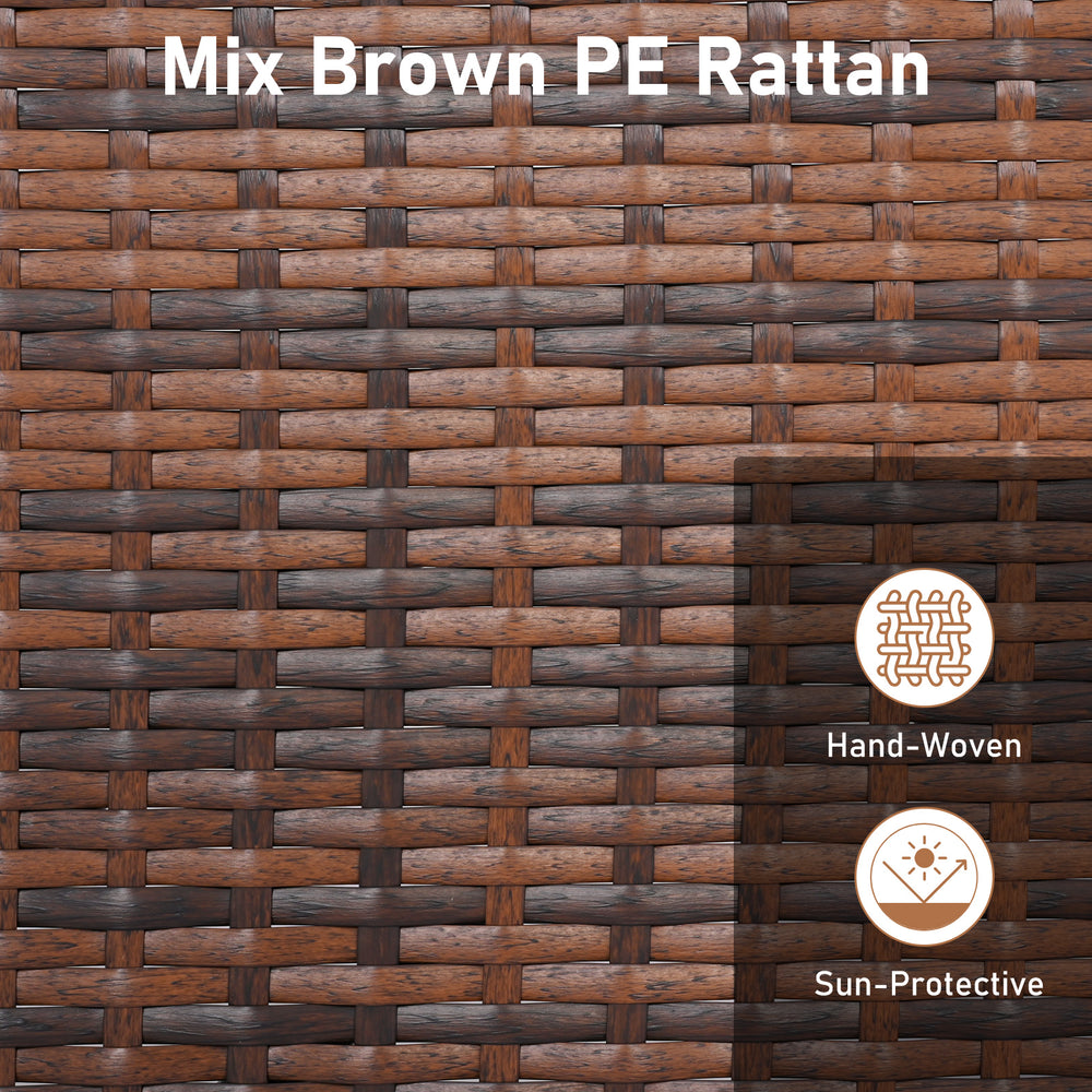 Close-up of mix brown PE rattan texture, showcasing hand-woven durability for outdoor ottomans set.