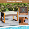 PE rattan wicker ottoman with beige cushion, featuring double X-shaped reinforcement and adjustable foot pads for.