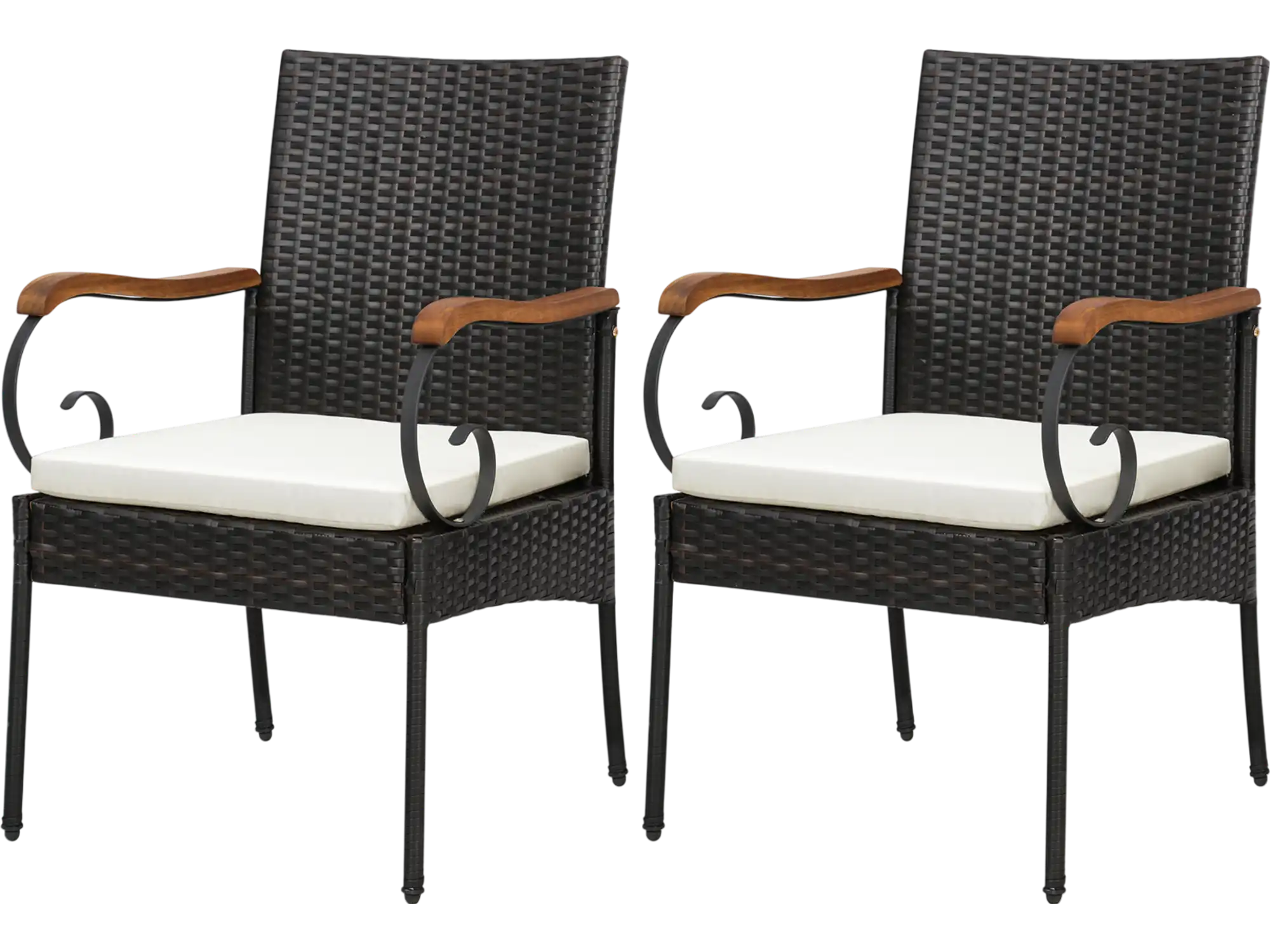 Costway Outdoor PE Wicker Patio Dining Chairs w/ Acacia Wood Armrests Set of 2/4 56127984 New