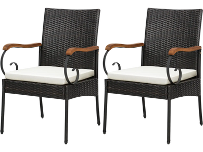 Costway Outdoor PE Wicker Patio Dining Chairs w/ Acacia Wood Armrests Set of 2/4 56127984 New