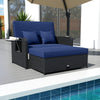 PE Wicker Outdoor Daybed with 4-Level Adjustable Backrest and Storage Ottoman-Navy - Gallery View 1 of 14