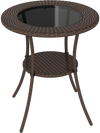 PE Wicker Patio Bistro Table Round with Tempered Glass Top and Shelf