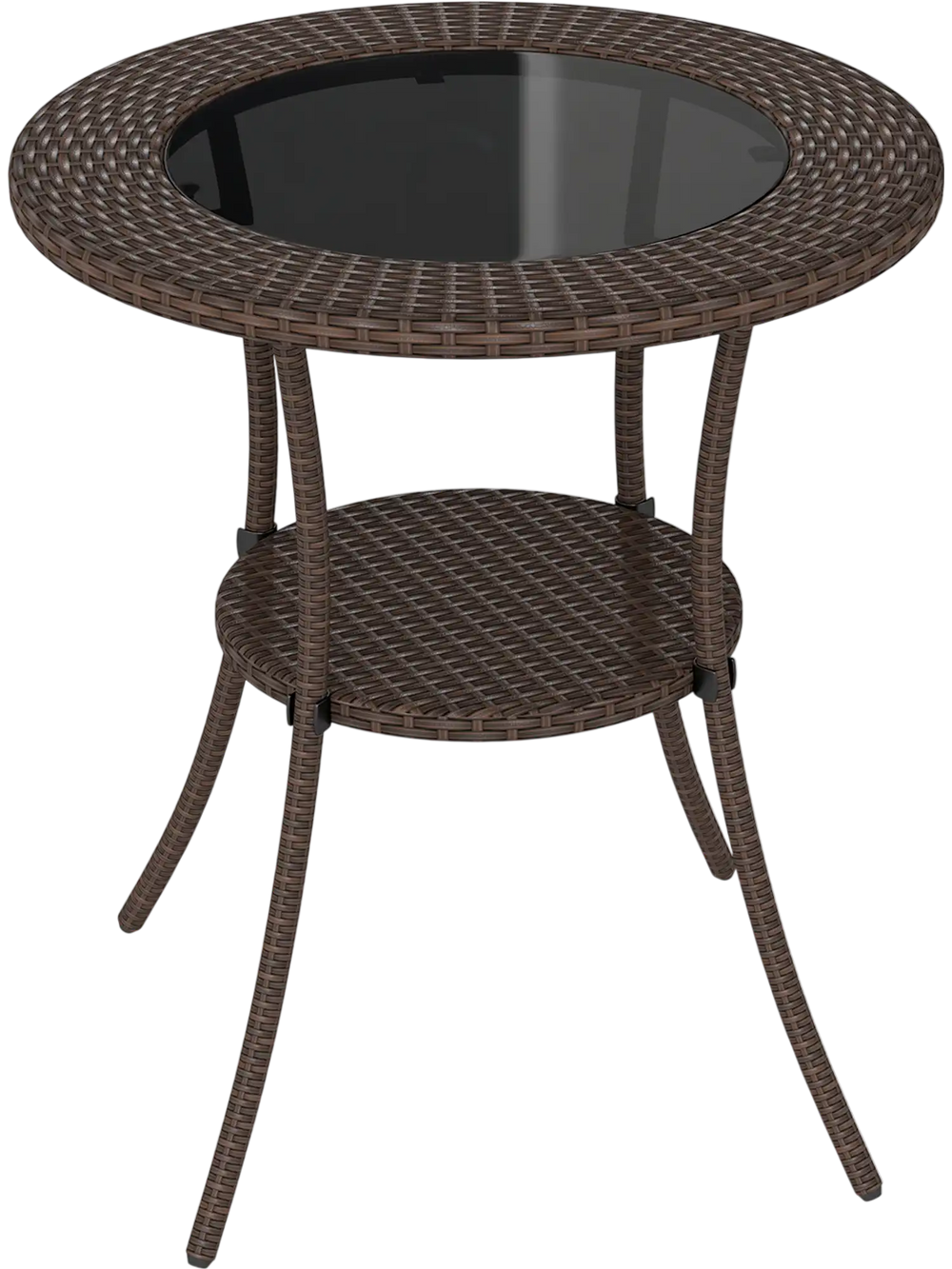 PE Wicker Patio Bistro Table Round with Tempered Glass Top and Shelf