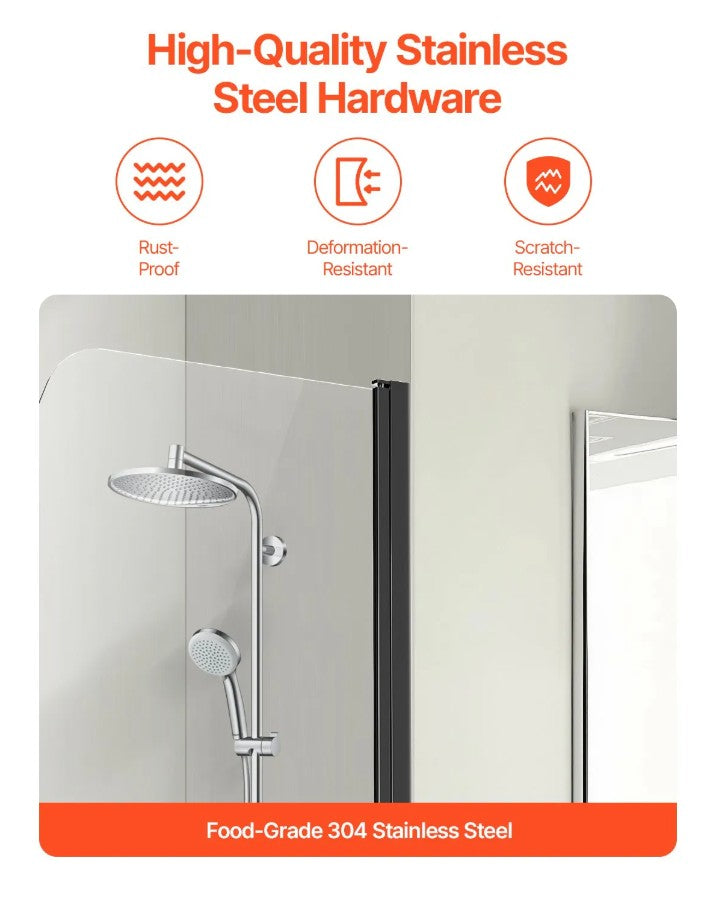 Vevor Bathtub Shower Door 34" x 55" Frameless 180° Rotatable Tempered Glass New
