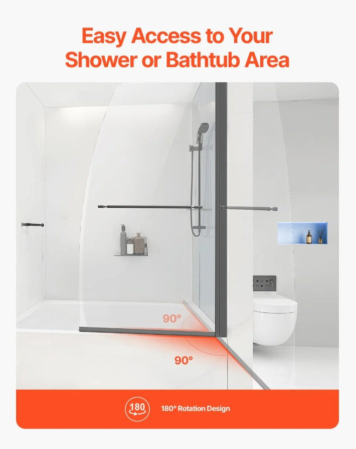 Vevor Bathtub Shower Door 34" x 55" Frameless 180° Rotatable Tempered Glass New