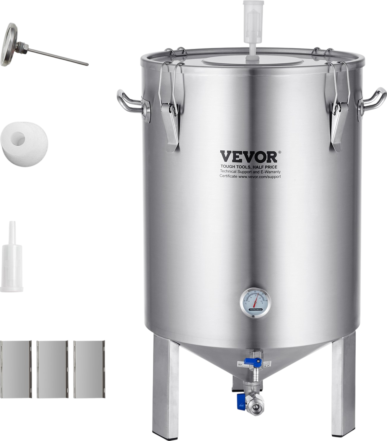 Vevor Brewing System Stainless Steel 16 Gal Beer Fermenter Kettle with Supplies and Thermometer New