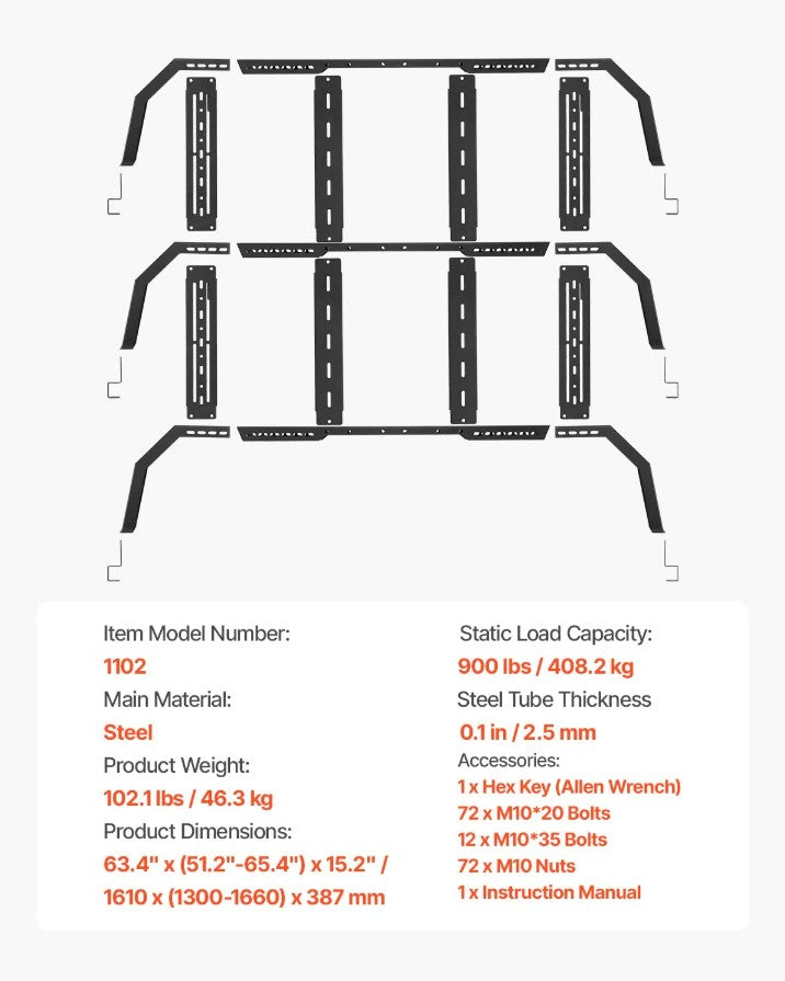 Vevor Overland Truck Bed Rack Fits Tacoma Ranger Gladiator JT Colorado Canyon New