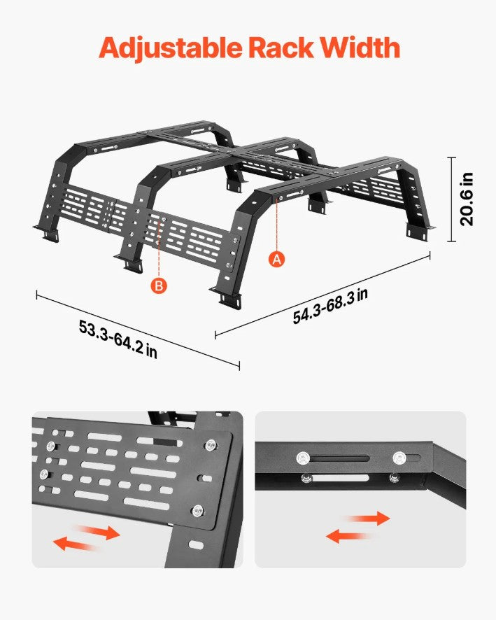 Vevor Overland Truck Bed Rack 900 Lb Capacity Adjustable Fit for Full and Mid-Size Trucks New
