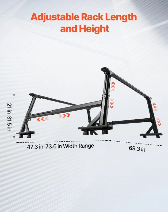 Vevor Adjustable Truck Ladder Rack 800 Lbs Capacity No-Drill Bed Rack New