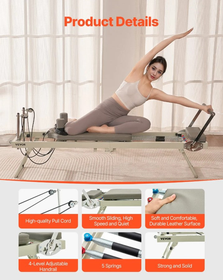 Vevor Foldable Pilates Reformer 400 Lb Capacity with Adjustable Resistance New