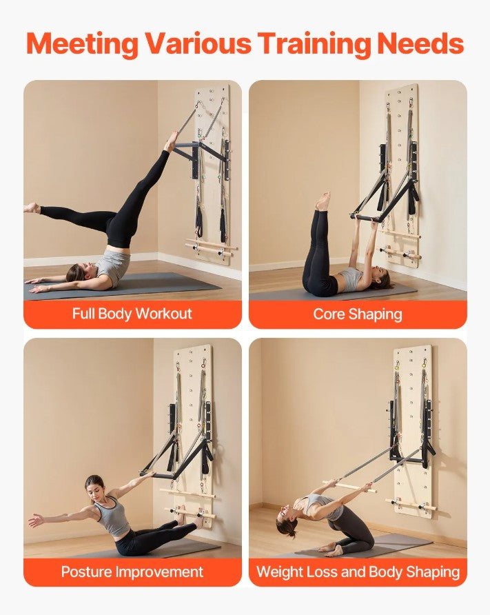 Vevor Wall-Mounted Pilates Reformer Maple Wood Springboard with Adjustable Resistance New