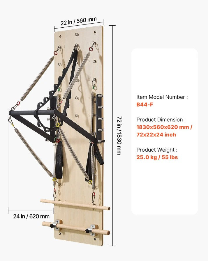 Vevor Wall-Mounted Pilates Reformer Maple Wood Springboard with Adjustable Resistance New
