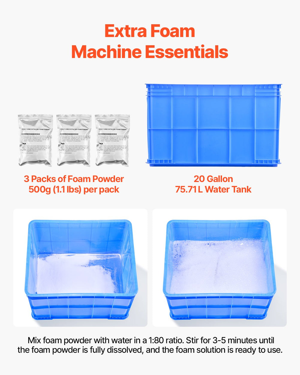 Vevor Foam Party Machine 1200W with 20 Gal Tank and Foam Powder Packs New
