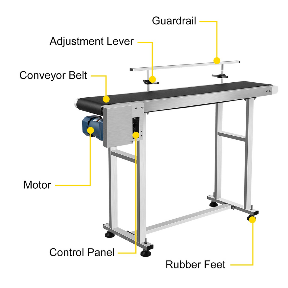 Vevor Motorized Conveyor With PVC Belt 59" x 7.8" Anti-Static With Adjustable Single Guardrail Stainless Steel New