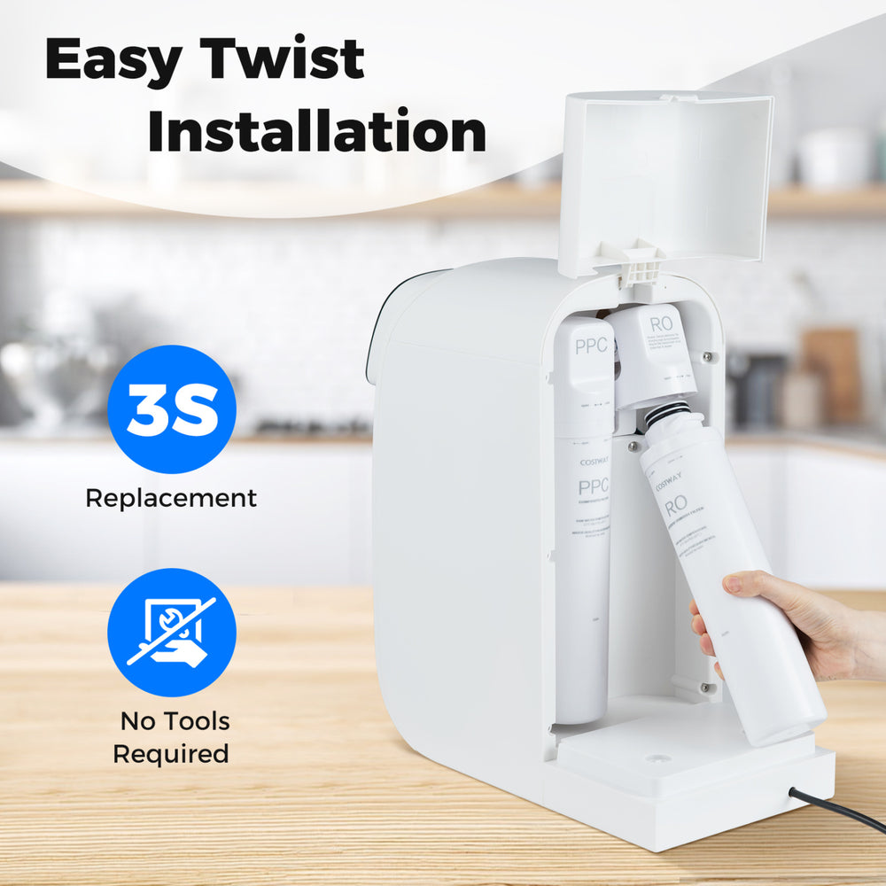 RO filter replacement for countertop system with twist-in design, ensuring secure installation and 0.0001 micron filtration.