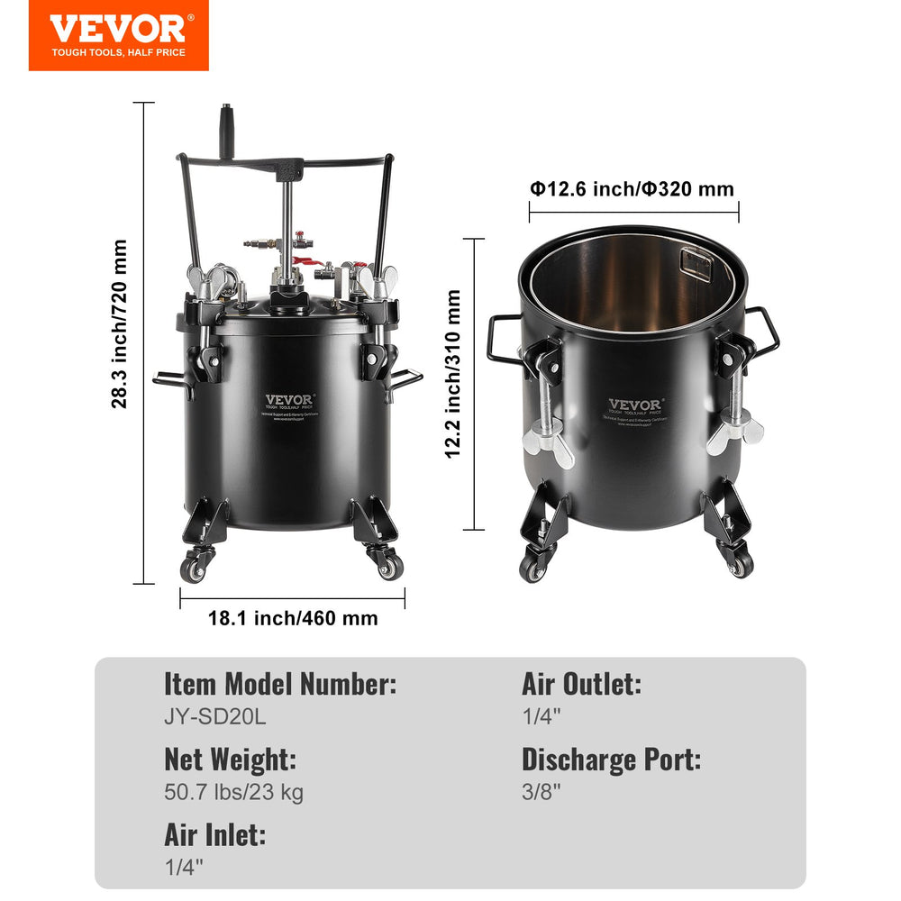 Vevor Spray Paint Pressure Pot Tank 5 Gal with Manual Mixing 70 PSI Adjustable Pressure New