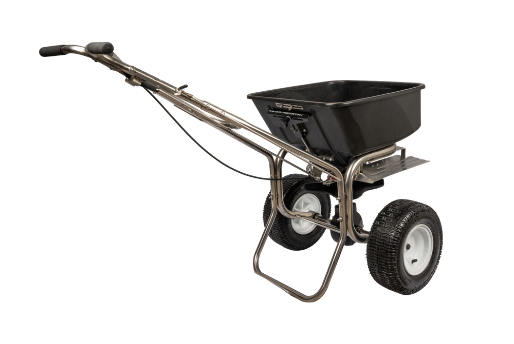 Earthway Prizelawn Broadcast Spreader 80 lb. Hopper Stainless Steel with Pneumatic Tires New