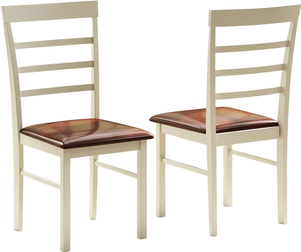 Two white PU leather upholstered armless dining chairs with curved backrests, ideal for home or restaurant use.