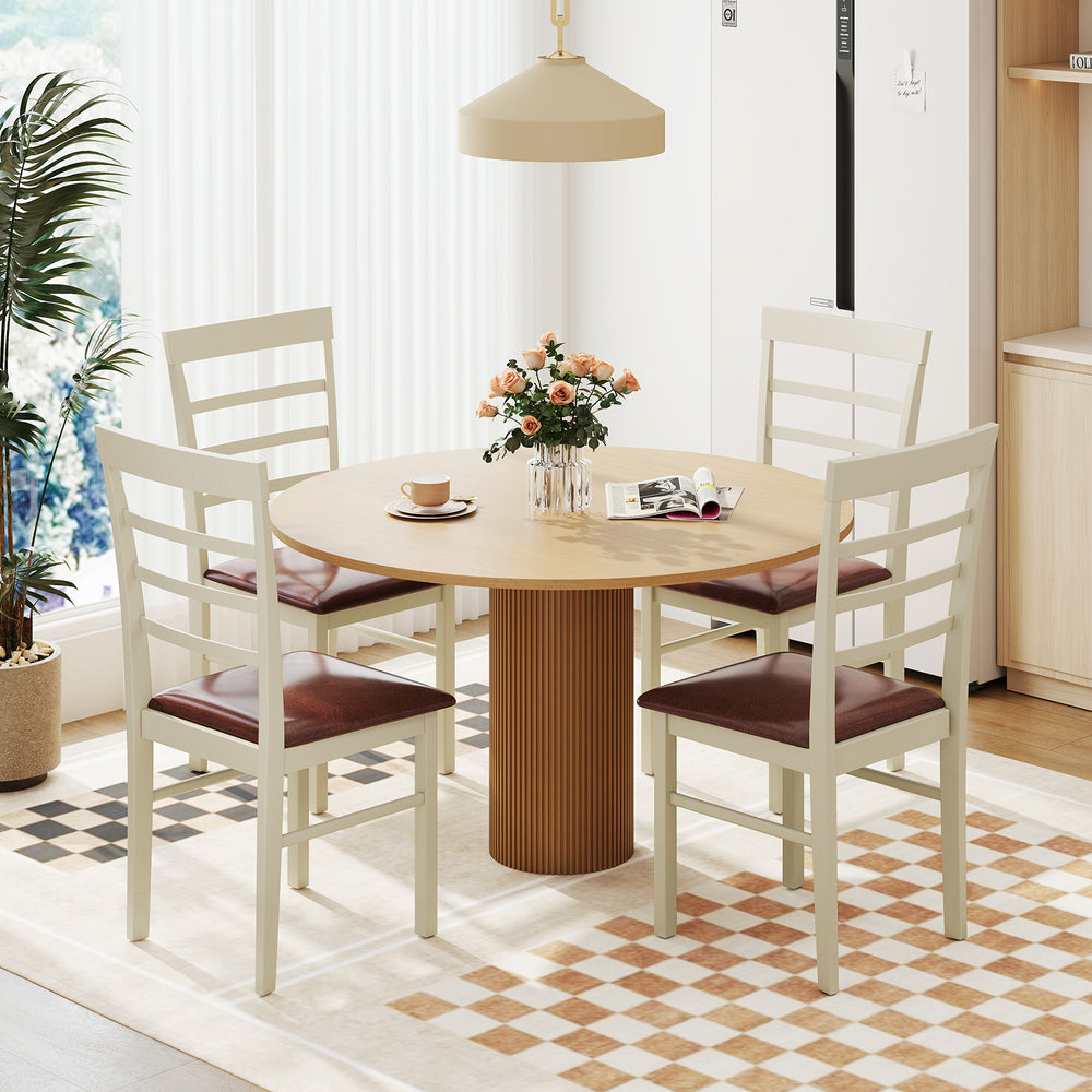 White PU leather upholstered armless dining chairs with rubber wood frames, perfect for stylish dining areas.