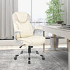 Ergonomic white PU leather executive chair with a close-up view of flip-up armrests and contoured lumbar support for.