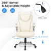 Ergonomic white PU leather office chair with 360° swivel, adjustable height, and flip-up armrests for versatile use.
